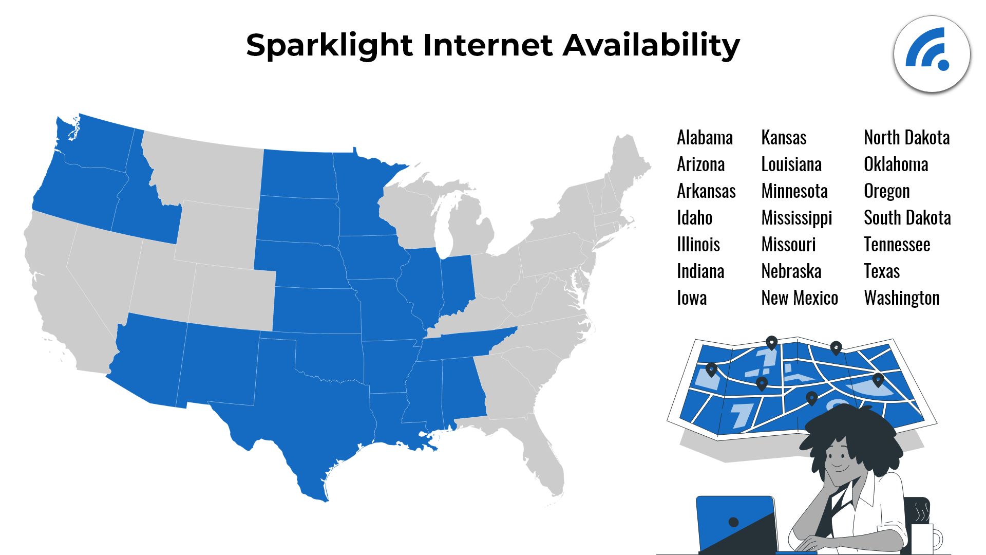 A map showing Sparklight's internet availability