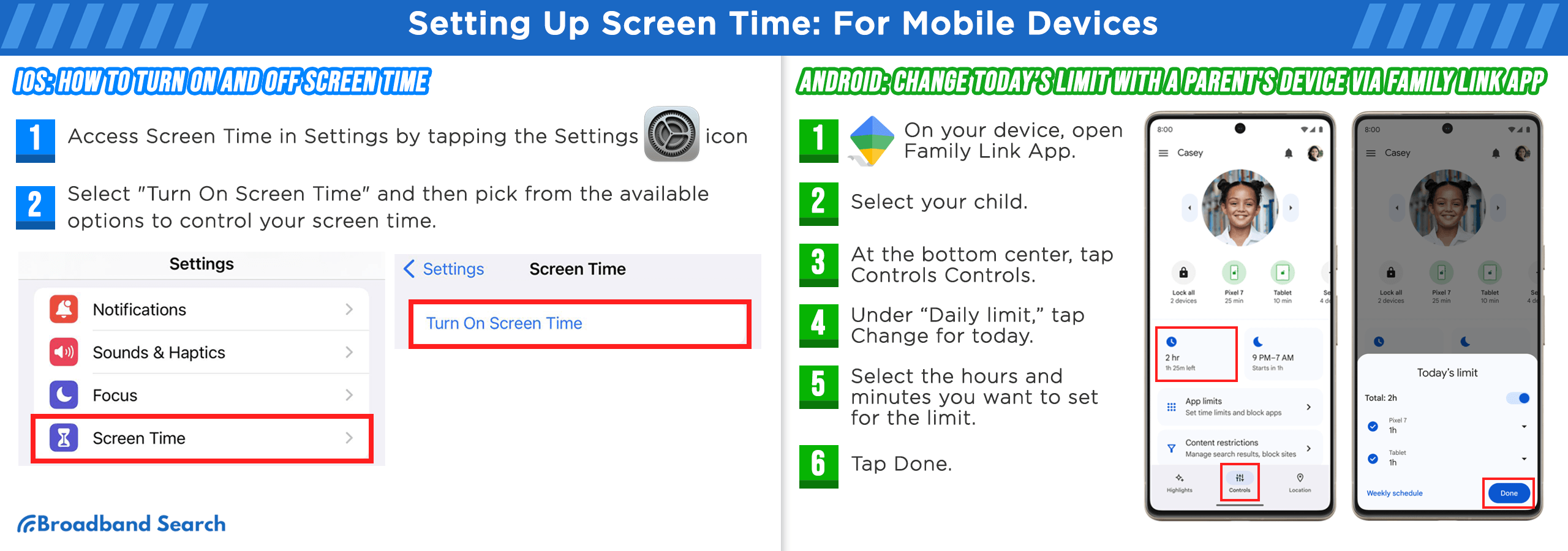 Steps on setting up screen time for mobile devices