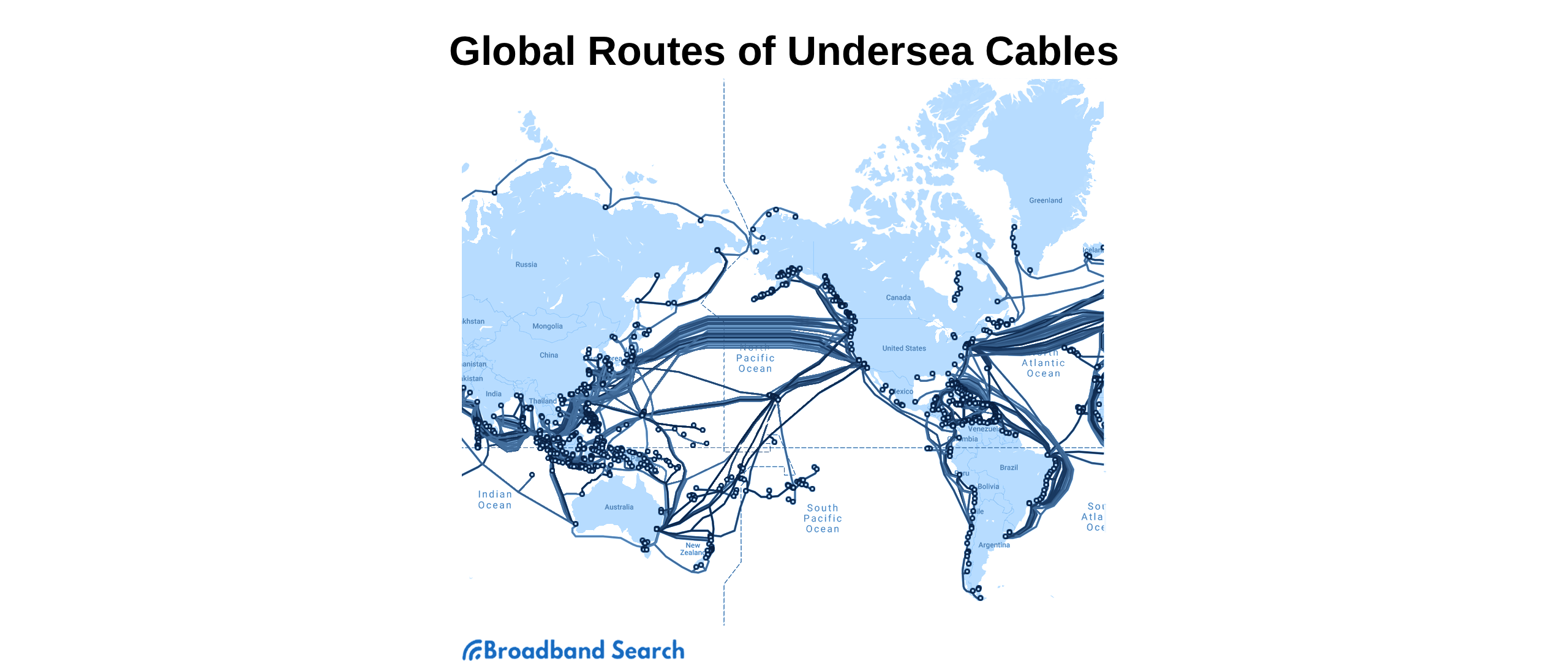 Global routes of undersea cables