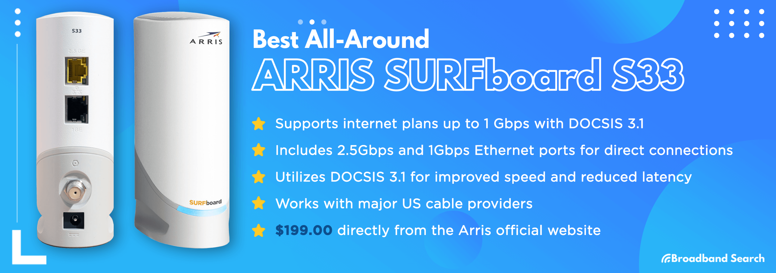Best modem all-around, ARRIS SURFboard S33, with included product details