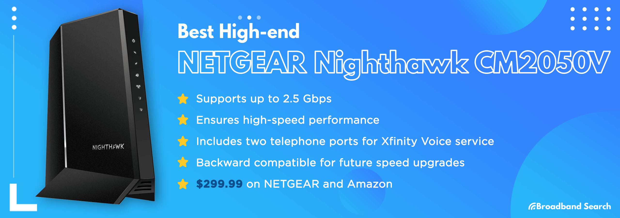 Best High-end modem, NETGEAR Nighthawk CM2050V, with included product details