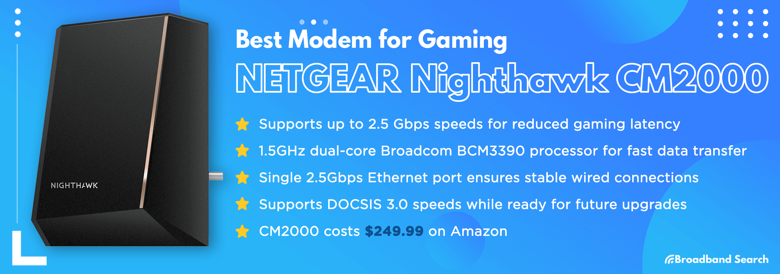 Best Gaming modem, NETGEAR Nighthawk CM2000, with included product details
